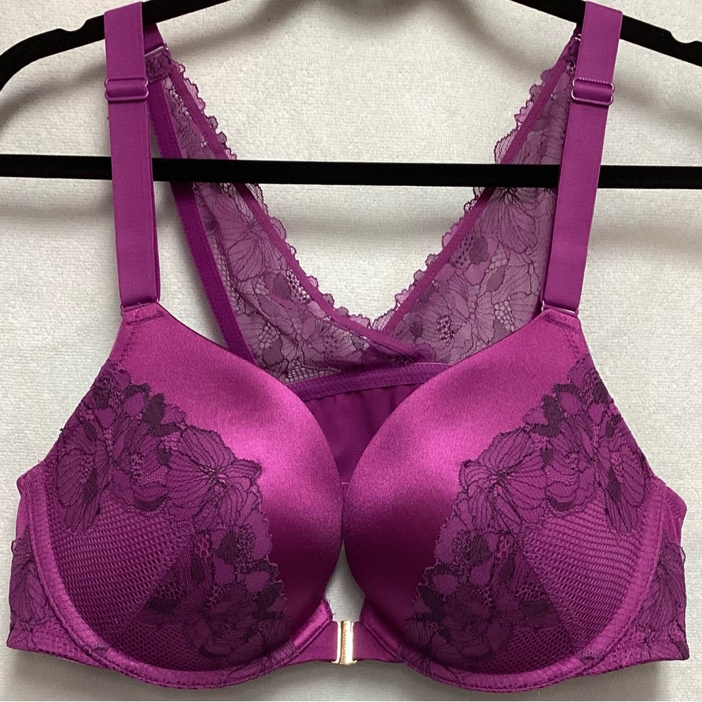 Cacique Purple Lace Satin Bra Intimates NWOT